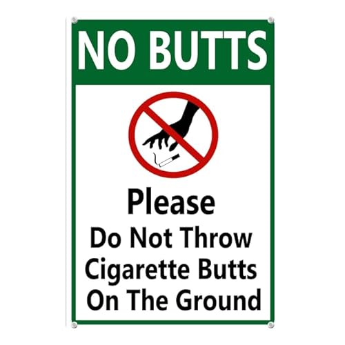 Horienteeon Aluminiumschild "No Cigarette Butts", 20 x 30 cm, Coroplast No Butts Beschilderung mit Pfahl – No Littering Schild Outdoor – Please Do Not Throw Cigarette Butt Schilder von Horienteeon
