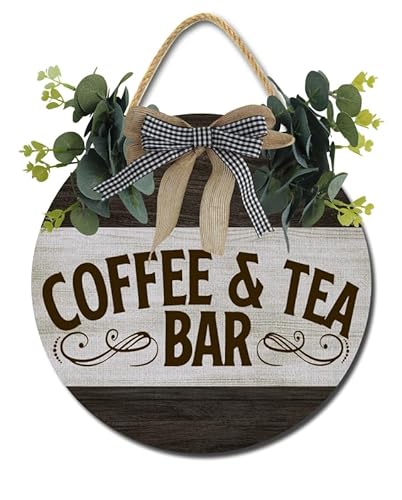 Horienteeon Kaffee & Tee Bar Schilder Vintage Küche Kaffee Dekor Büro Kaffeemaschine Schilder Holz Cofffee Bar Wandbehang Kunst Plakette Einweihungsgeschenk 28 cm von Horienteeon