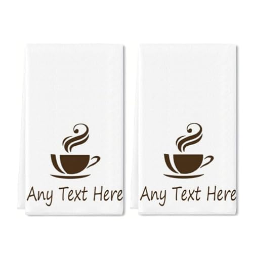 Horienteeon Personalisierbares Kaffee-Küchentuch-Set, 2er-Set, gestalten Sie Ihren eigenen Text auf einer Seite, individuelle Familien-Nachnamen-Handtücher, personalisierbare von Horienteeon