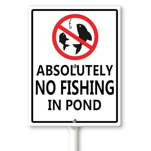 Horienteeon Schild mit Aufschrift "Absolutely No Fishing In Pond Hof" mit Heringen, 20 x 30 cm, stabiles Aluminium-Rasenschild, Schild mit Aufschrift "No Trespassing", Privatgrundstücksschild, von Horienteeon