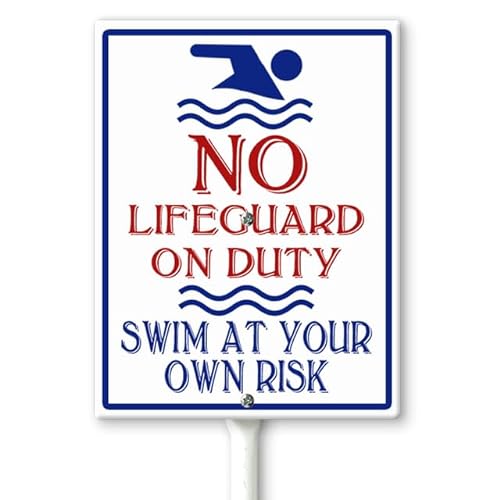Horienteeon Schild mit Aufschrift "No Lifeguard On Duty Swim at Your Own Risk", Hofschild mit Heringen, 20 x 30 cm, stabiles Aluminium-Rasenschild, rostfrei, Schwimmschild, Pool-Warnschild für Pools von Horienteeon