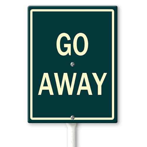Horienteeon Schild mit Pfählen "Go Away Hof", 11,5 x 15 cm, stabiles Aluminiumschild, lustiges Schild mit Aufschrift "Go Away", Schilder für Privatgrundstücke, Dekoration für den Außenbereich von Horienteeon