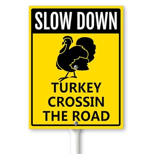 Horienteeon Slow Down – Türkei überquert die Straße, Hofschild mit Heringen, 17,5 x 22 cm, stabiles Aluminium-Schild, rostfrei, Warnschild, Sicherheitsschild, langsames Herunterfahren, für Zuhause, von Horienteeon