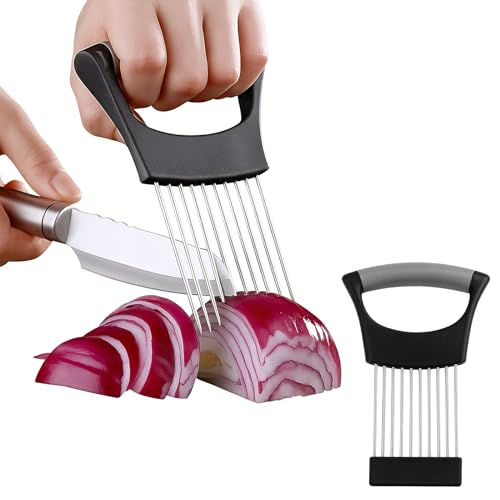 Zwiebelschneider-Zwiebelschneider Manuell, Zwiebelhalter Edelstahl Halter zum Befestigen und Schneiden von Gemüse und Obst–mit Schutzhülle Schneidehilfe gemüse von Horktrust