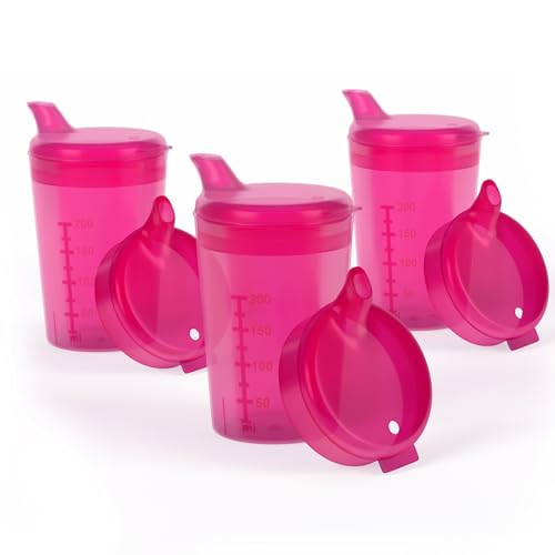 Horn Medical 3er Pack 250ml Erwachsenen Schnabelbecher-/Trinkhilfe-Sets mit je zwei Deckeln (große & kleine Öffnung) pro Set - Farbe wählbar (rot) von Horn Medical