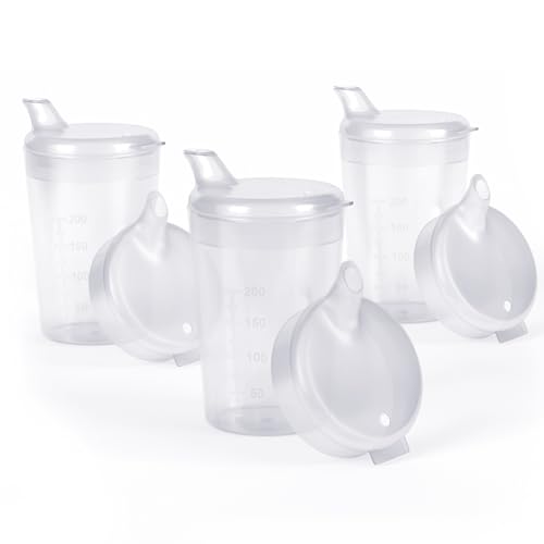 Horn Medical 3er Pack 250ml Erwachsenen Schnabelbecher-/Trinkhilfe-Sets mit je zwei Deckeln (große & kleine Öffnung) pro Set - Farbe wählbar (transparent) von Horn Medical
