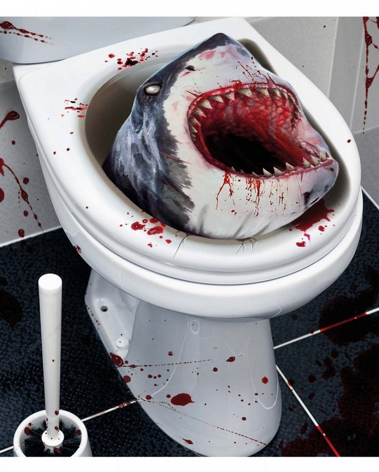 Horror-Shop Dekorationsfolie Blutrünstiger Killer Hai WC-Deckel Sticker für Hal von Horror-Shop