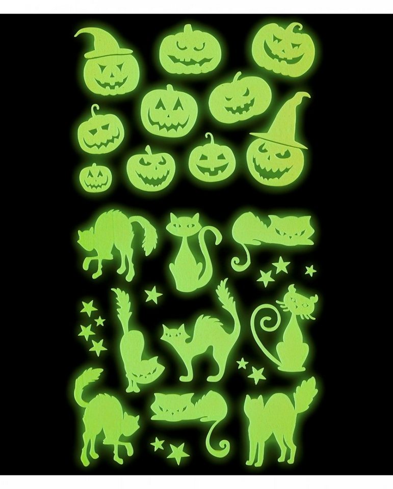 Horror-Shop Hängedekoration Glow in the Dark Halloween Sticker Kürbisse & Katz von Horror-Shop