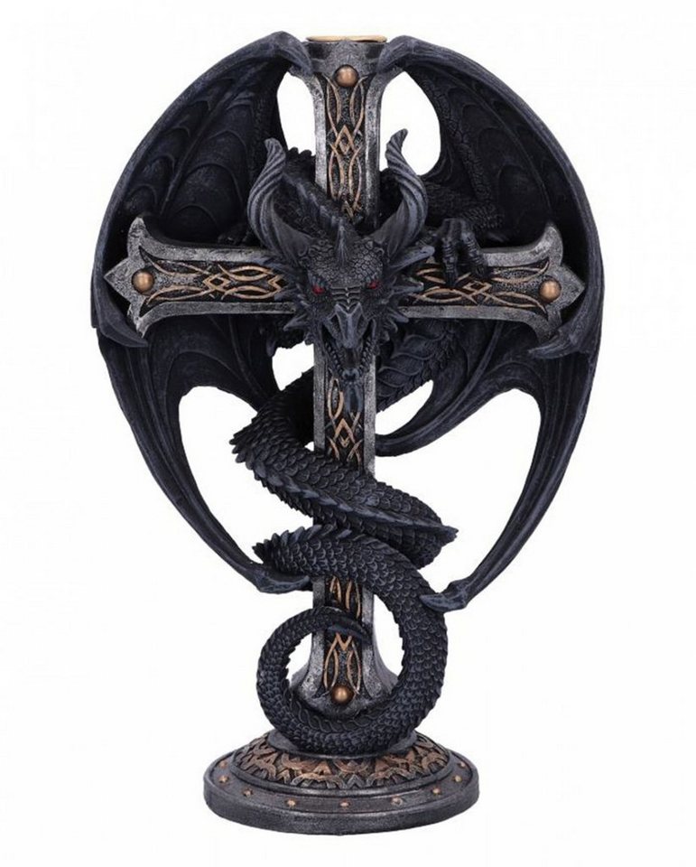 Horror-Shop Dekofigur Gothic Kerzenständer mit Drache & kreuz 24,5 cm von Horror-Shop