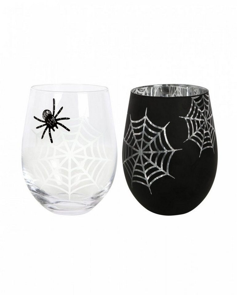 Horror-Shop Dekofigur Gothic Weinglas mit Spinne & Spinnweben 2er-Set von Horror-Shop