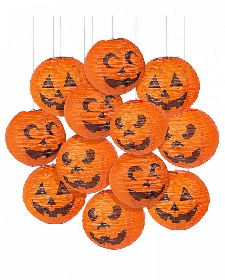 Horror-Shop Hängedekoration Grinsende Halloween Kürbis Papier Lampions im 12er von Horror-Shop