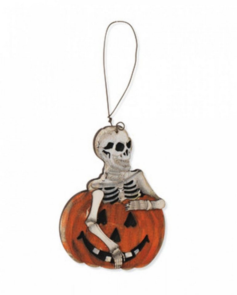 Horror-Shop Dekoobjekt Halloween Holz Ornament Skelett in Kürbis als Mitb von Horror-Shop