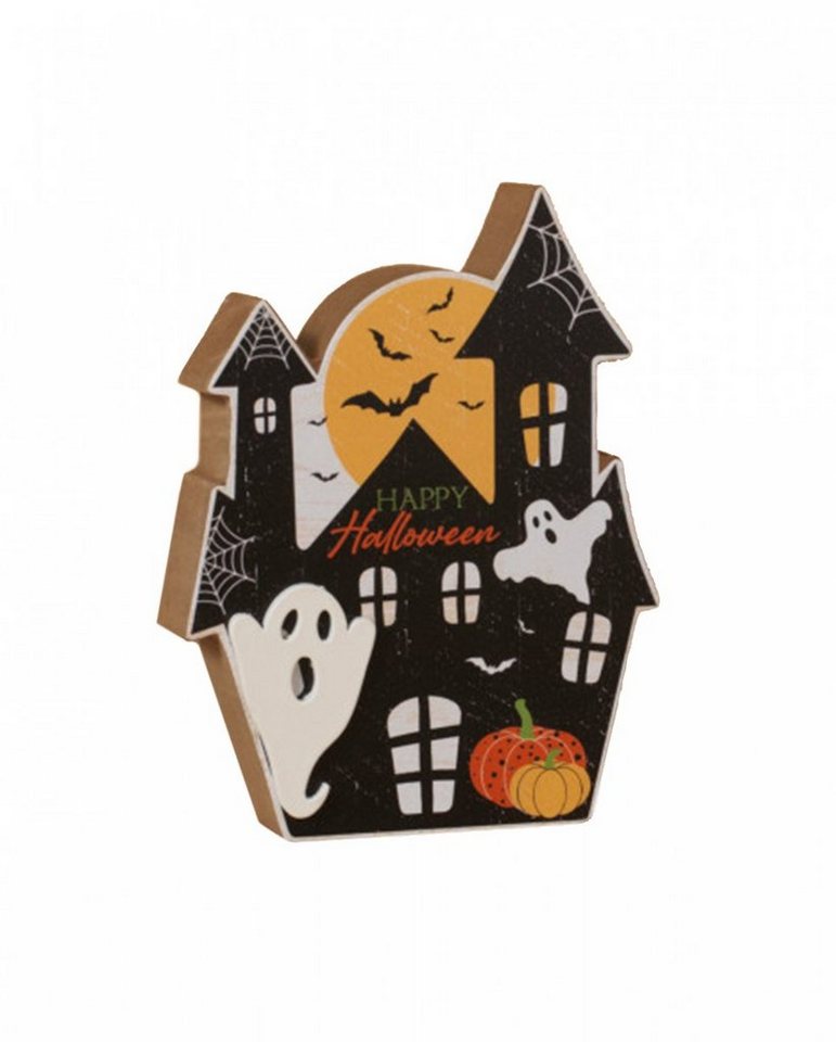 Horror-Shop Dekoobjekt Happy Halloween Haunted House Holz Block Aufstelle von Horror-Shop