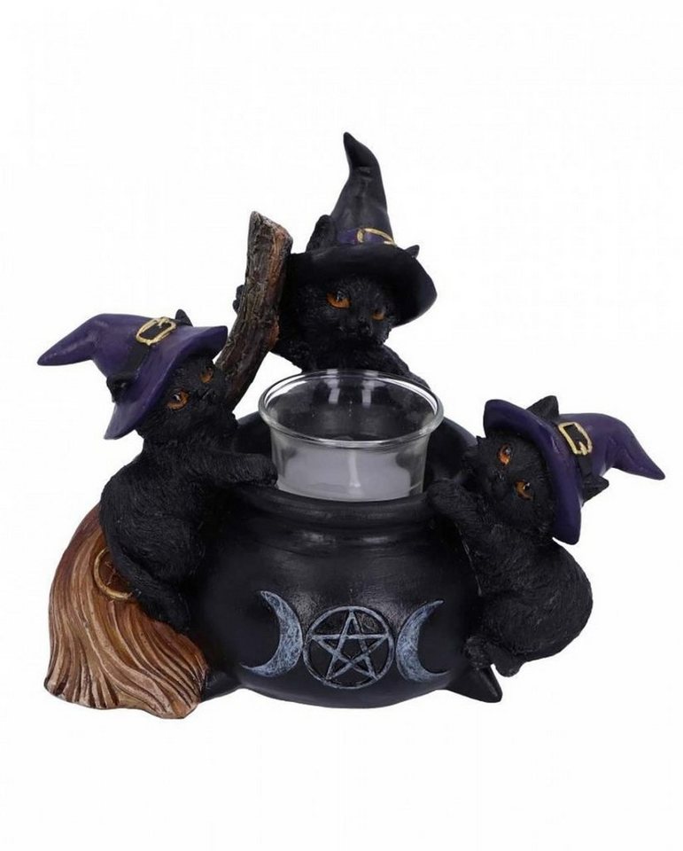 Horror-Shop Kerzenständer Hexenkessel Teelichthalter mit 3 Zauberkatzen 12,5 von Horror-Shop