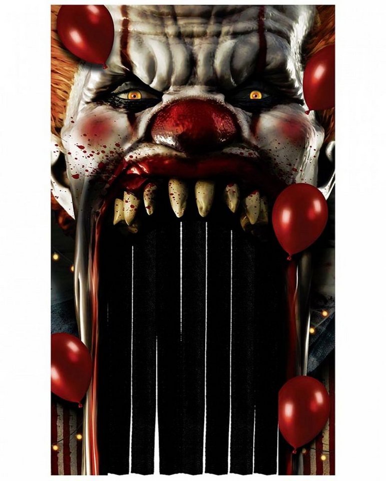 Horror-Shop Hängedekoration Horrorclown Circus Halloween Türvorhang mit Franse von Horror-Shop