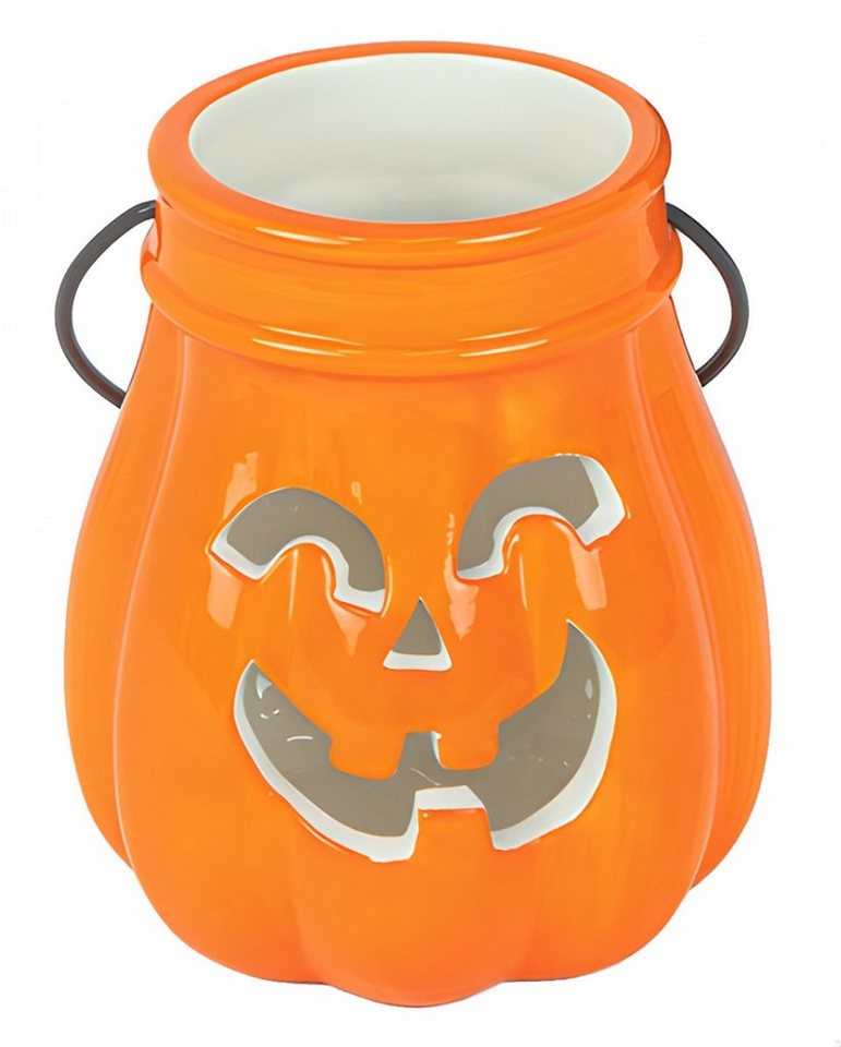 Horror-Shop Dekoobjekt Orange Halloween Kürbis Laterne aus Keramik 13cm von Horror-Shop