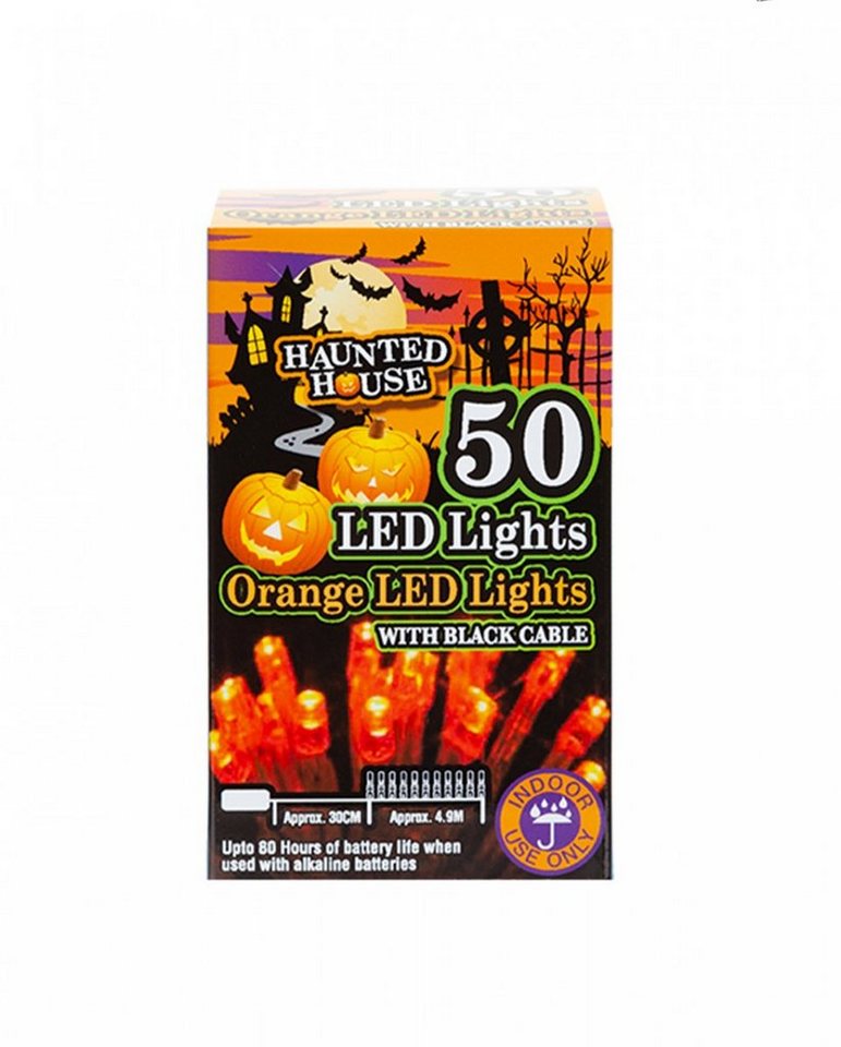 Horror-Shop Hängedekoration Orange Halloween Lichterkette mit 50 LEDs 5m von Horror-Shop
