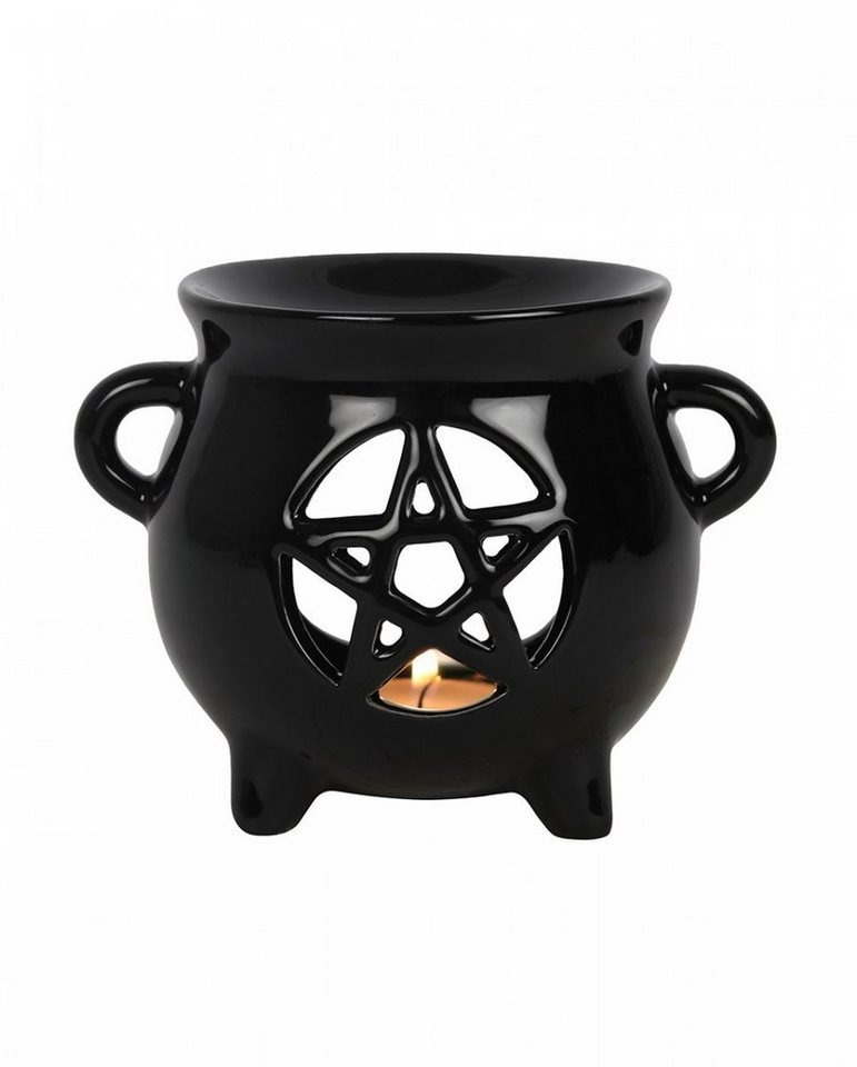 Horror-Shop Kerzenständer Schwarze Duftlampe als Hexenkessel mit Pentagramm von Horror-Shop