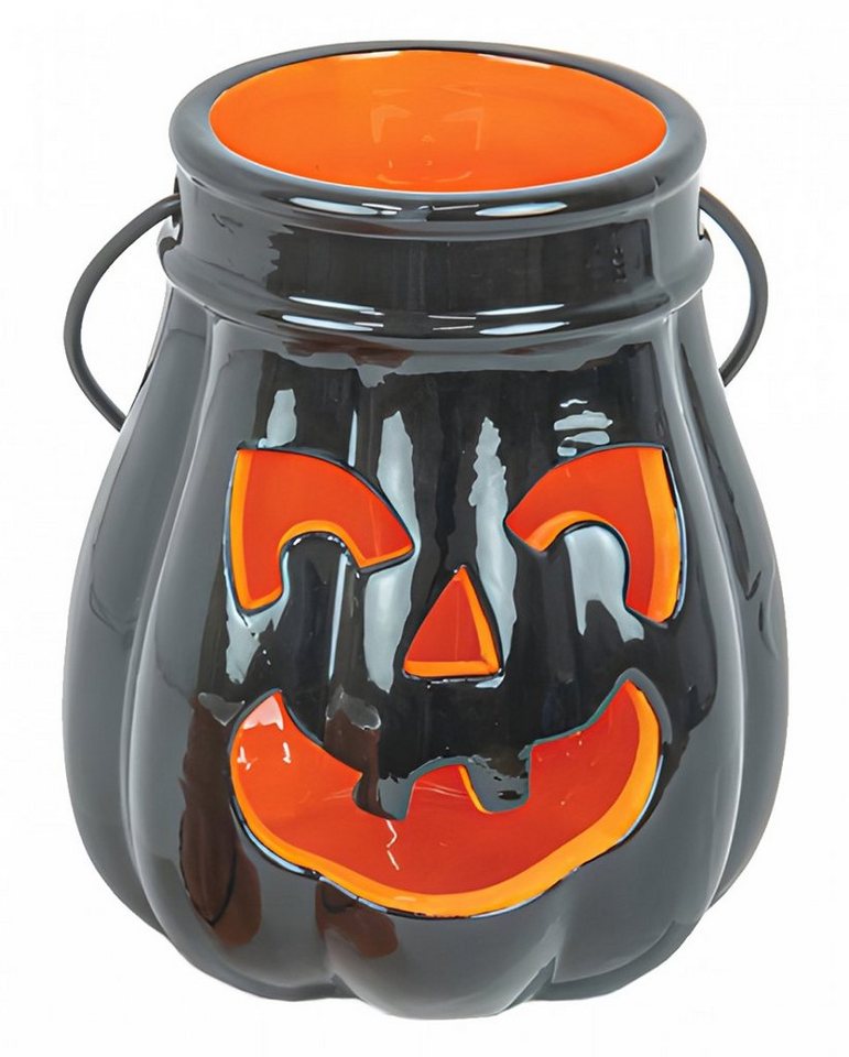 Horror-Shop Dekoobjekt Schwarze Halloween Kürbis Laterne aus Keramik 13cm von Horror-Shop