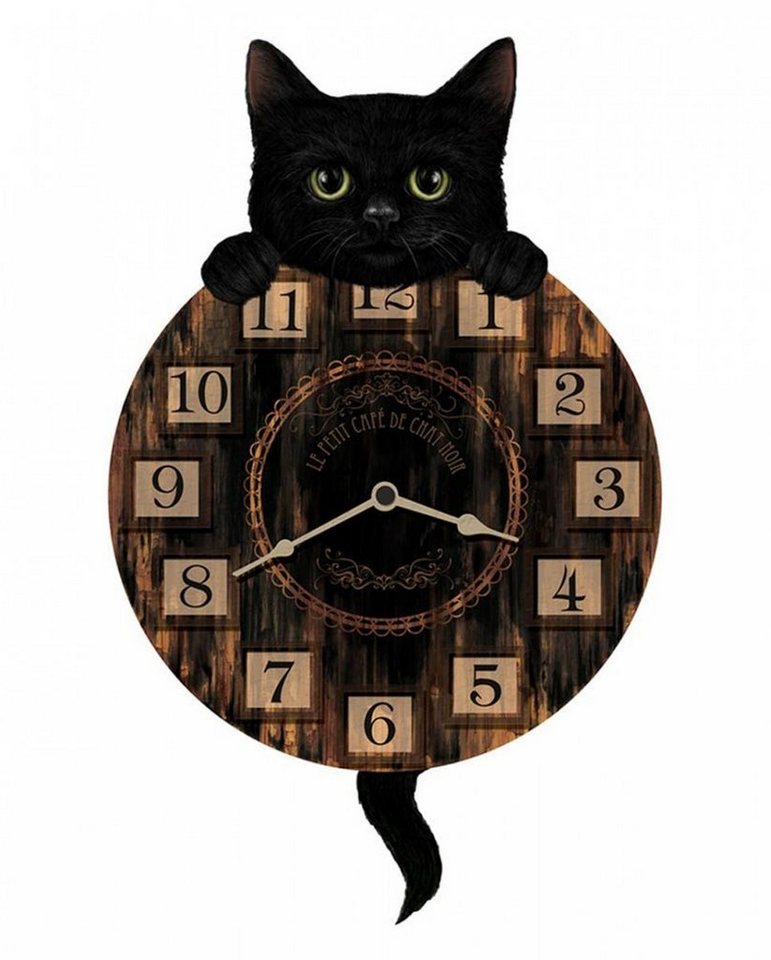 Horror-Shop Hängedekoration Schwarze Katze mit Wanduhr als magisches Wohn Acce von Horror-Shop