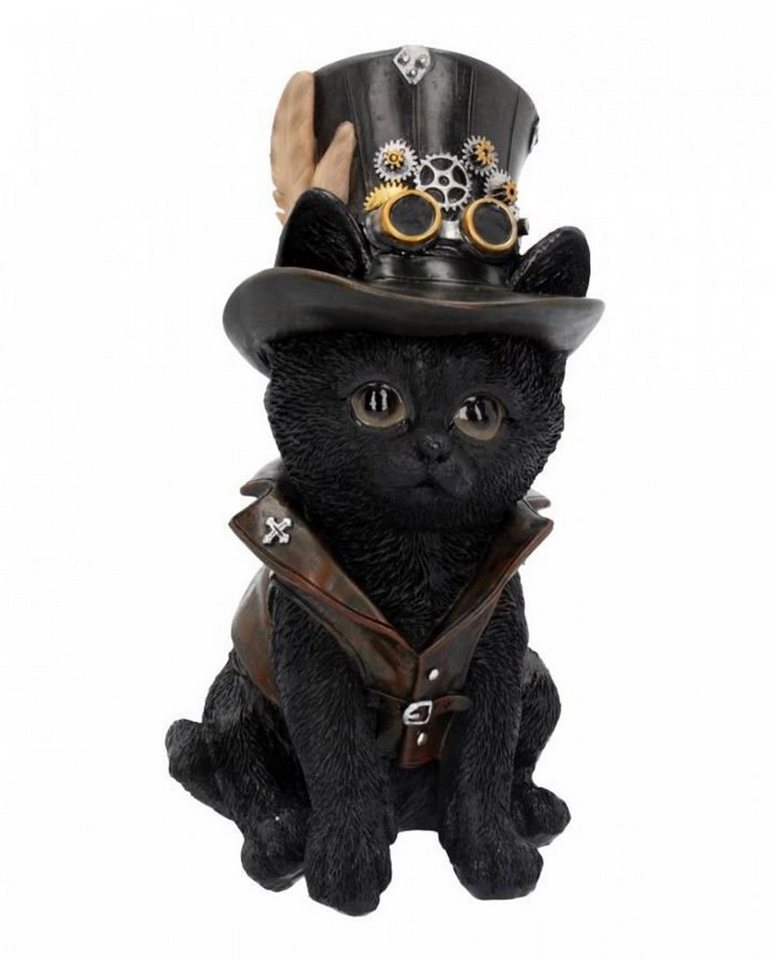 Horror-Shop Dekofigur Schwarze Steampunk Katze mit Zahnrad Zylinder 18,5 von Horror-Shop