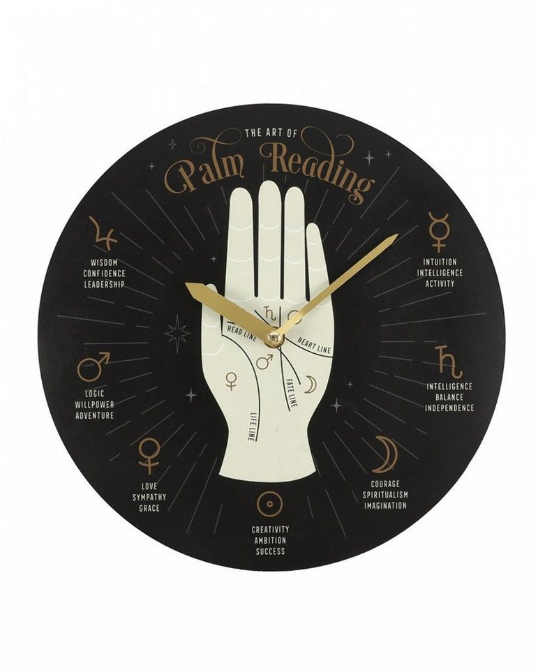 Horror-Shop Dekofigur Schwarze Wanduhr mit Palmistry Wahrsage Motiv 28cm von Horror-Shop