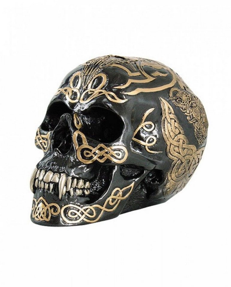 Horror-Shop Dekofigur Schwarzer Celtic Totenkopf mit Vampirzähnen & Trib von Horror-Shop