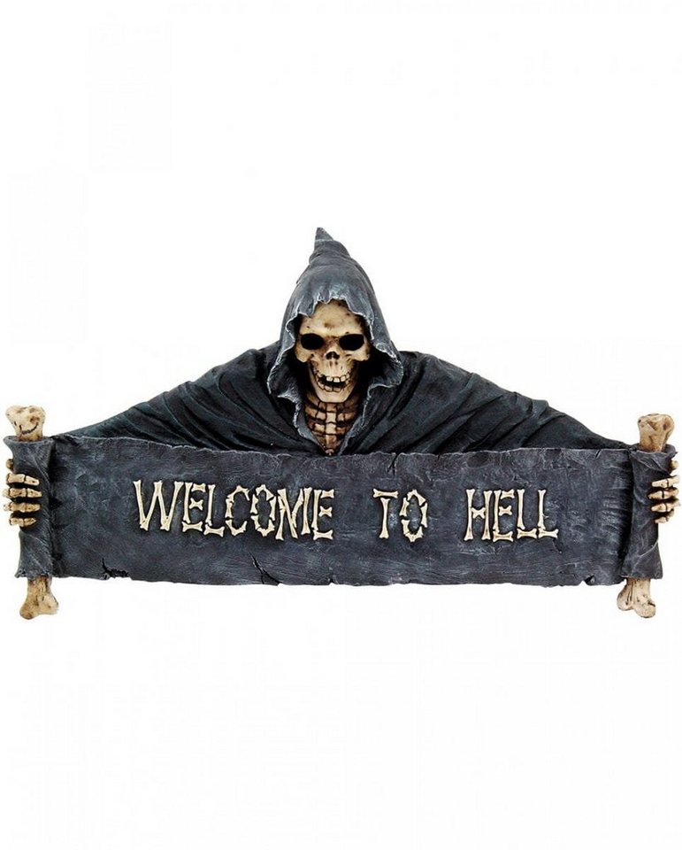 Horror-Shop Dekofigur Skelett Türschild Welcome to Hell aus Kunststein f von Horror-Shop