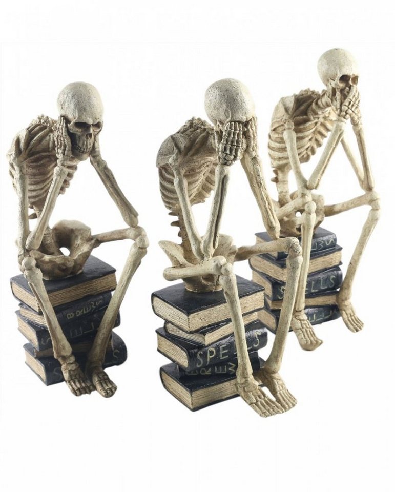 Horror-Shop Dekofigur Skelettfiguren die auf Bücher sitzen 3er-Set 35cm von Horror-Shop