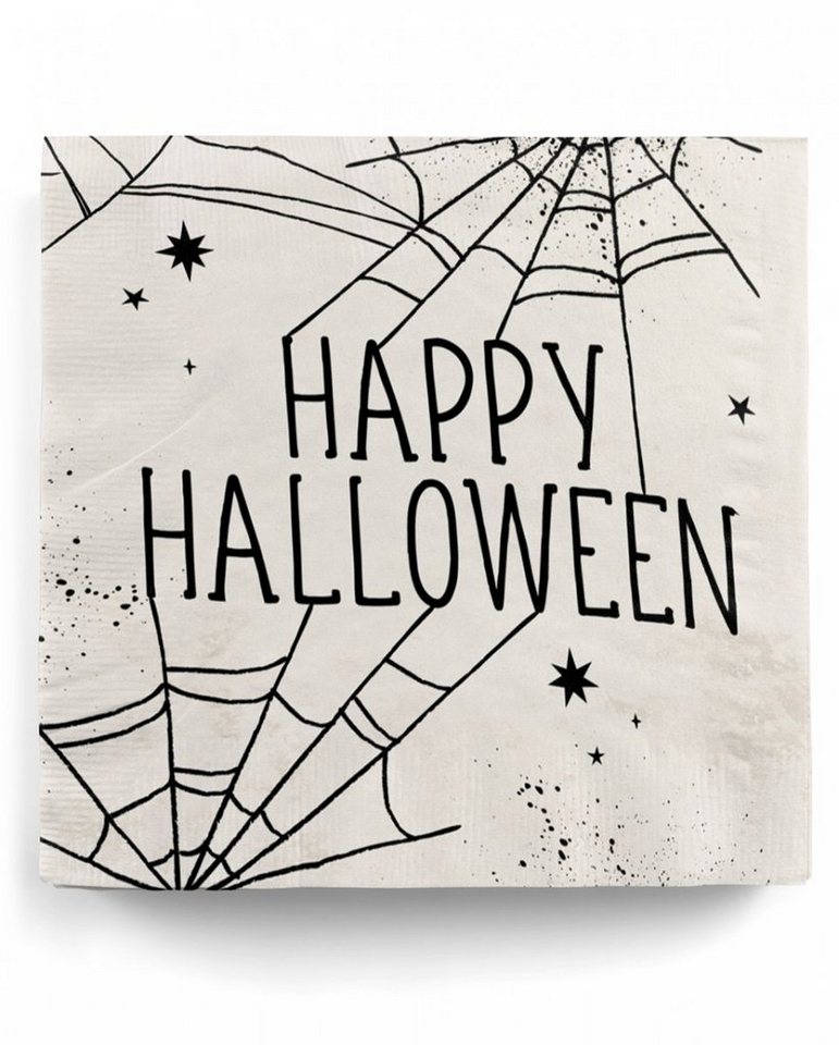 Horror-Shop Papierserviette Spinnweben Servietten mit Happy Halloween Schriftz von Horror-Shop