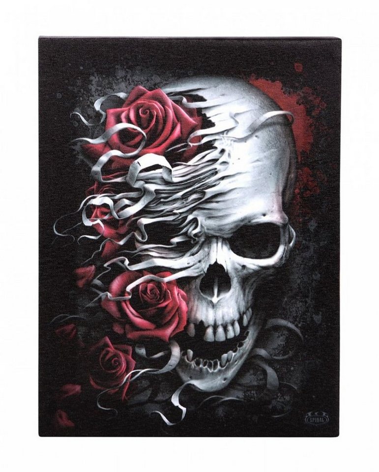 Horror-Shop Dekofigur Totenschädel mit Rosen auf Leinwand 19x25 cm von Horror-Shop