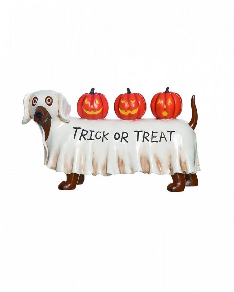 Horror-Shop Dekofigur Trick or Treat Halloween Dackel im Geister Kostüm von Horror-Shop