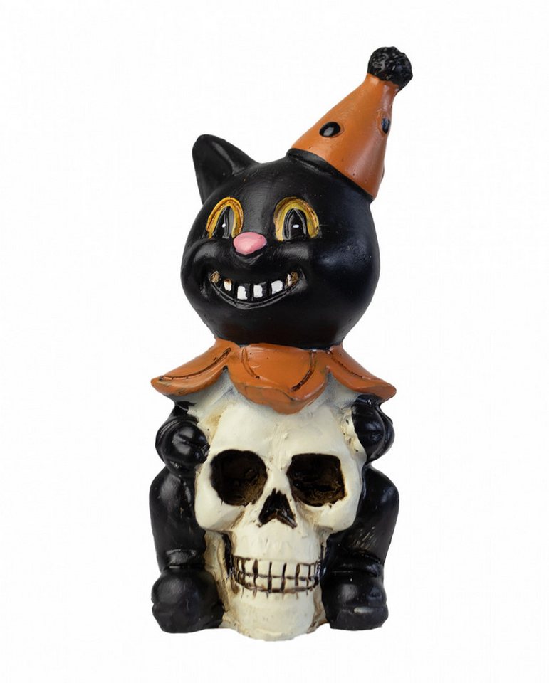 Horror-Shop Dekoobjekt Vintage Halloween Katze mit Totenkopf 8 cm von Horror-Shop