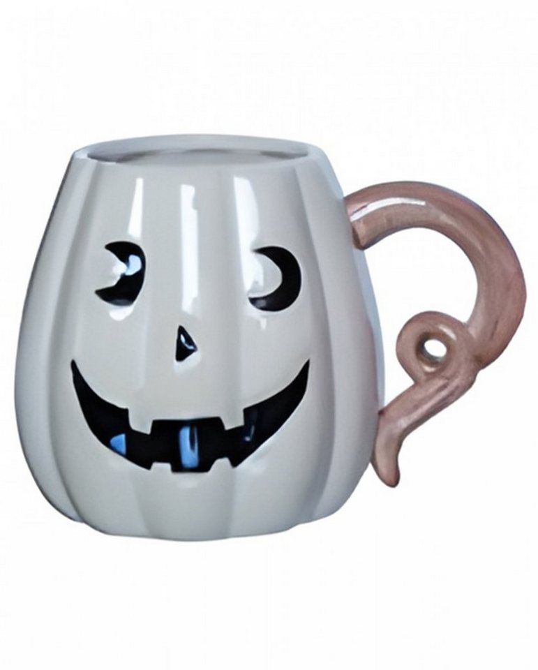 Horror-Shop Dekoobjekt Weiße Halloween Kürbis Tasse mit Strunk als Henkel von Horror-Shop