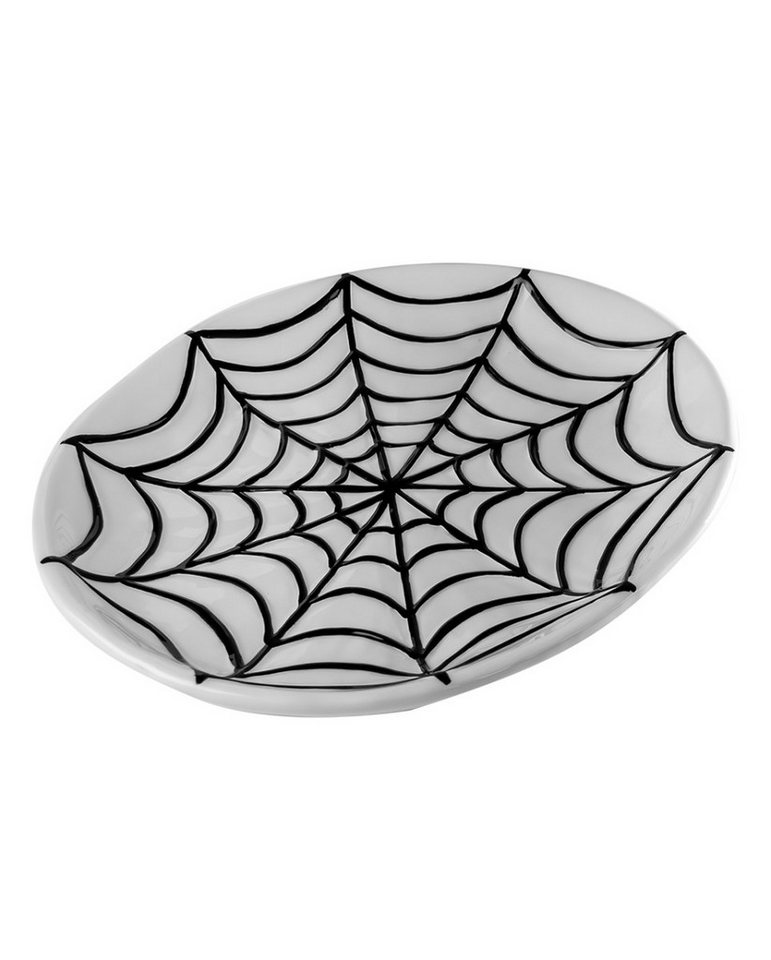 Horror-Shop Dekofigur Weißer Teller aus Keramik mit Spinnennetz Design 2 von Horror-Shop