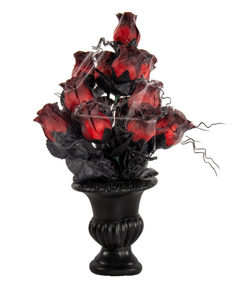 Horror-Shop Dekoobjekt Gothic Blumenvase mit verblühten Rosen & Spinnenne von Horror-Shop