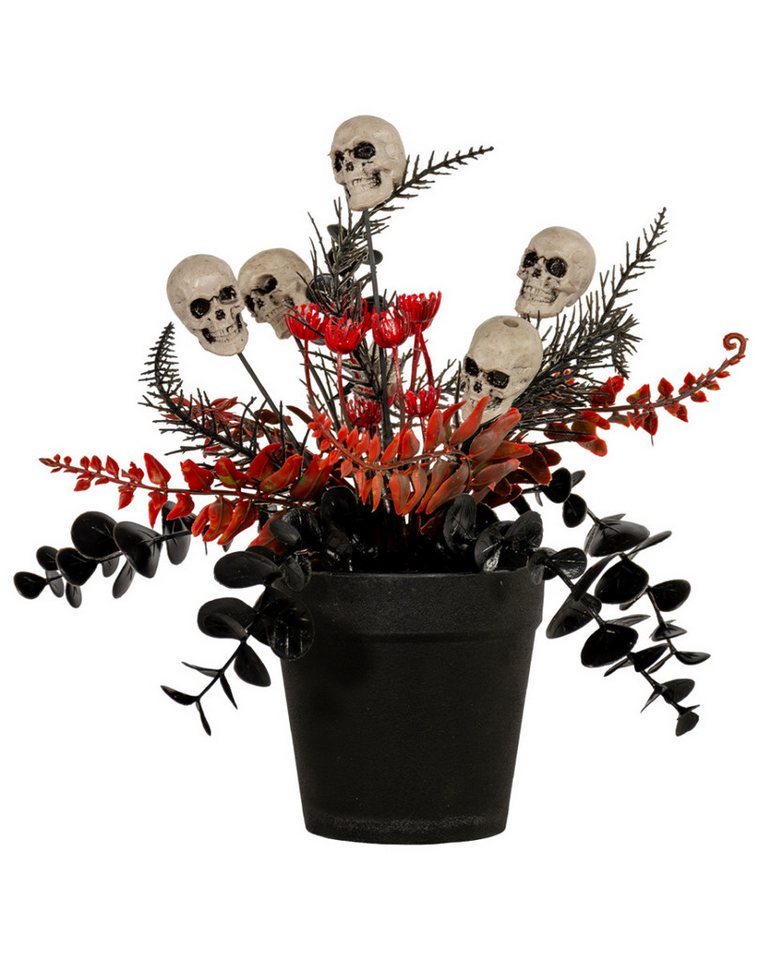 Horror-Shop Dekoobjekt Schwarz-Rote Kunstpflanze mit Totenköpfen 23cm Horror-Shop Dekoobjekt Schwarz-Rote Kunstpflanze mit Totenköpfen 23cm von Horror-Shop