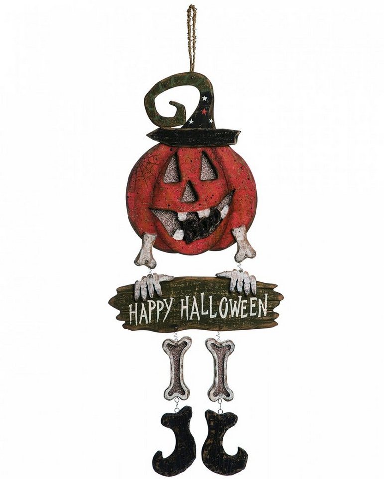 Horror-Shop Hängedekoration Happy Halloween Kürbis Skelett Holz Dekoschild von Horror-Shop