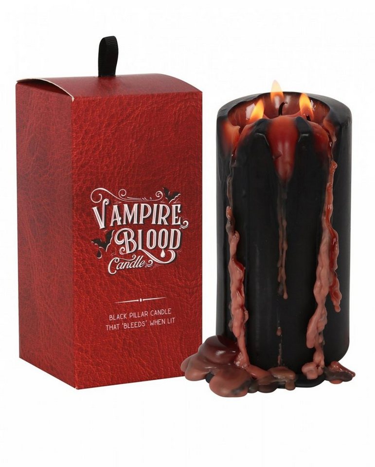 Horror-Shop Kerzenständer Große Schwarze Stumpenkerze mit Vampirblut 15cm von Horror-Shop
