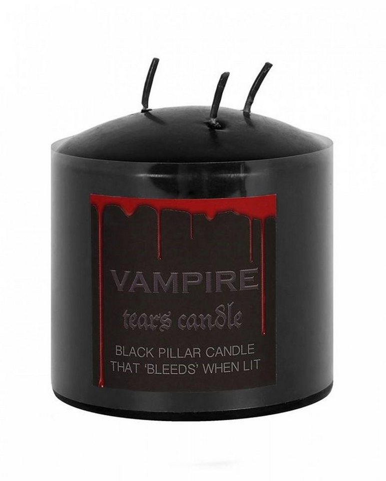 Horror-Shop Kerzenständer Schwarze Stumpenkerze mit Roten Vampir Tränen 7,5c von Horror-Shop