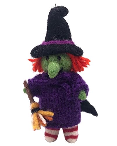 Horror-Shop Niedliche Halloween Hexe mit Hexenbesen aus Filz von Horror-Shop