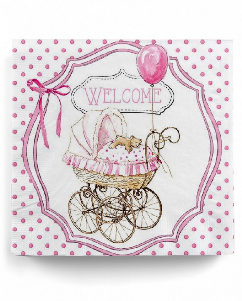 Horror-Shop Papierserviette Welcome Baby Servietten Rosa 20 St. von Horror-Shop