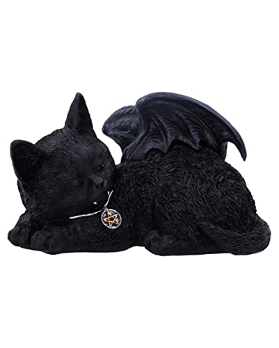 horror-shop Schlafende Schwarze Katze mit Vampirflügel 18cm als Gothic Deko von horror-shop