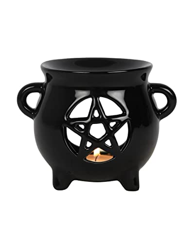 horror-shop Schwarze Duftlampe als Hexenkessel mit Pentagramm von horror-shop