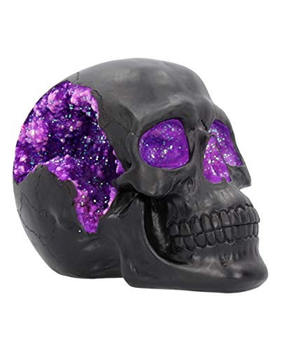 Horror-Shop Schwarzer Geode Totenkopf mit violettem Glitzereffekt von Horror-Shop