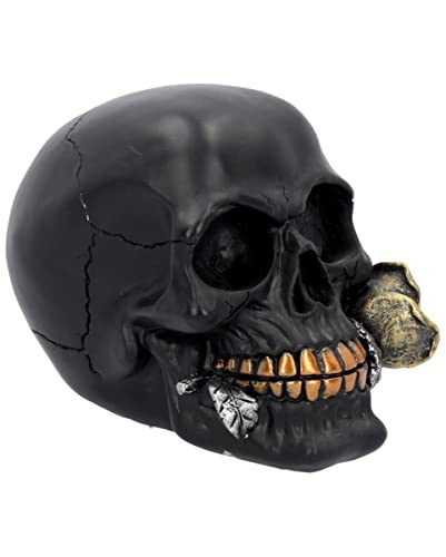 Horror-Shop Schwarzer Totenkopf mit Goldener Rose als Gothic Deko 15cm von Horror-Shop