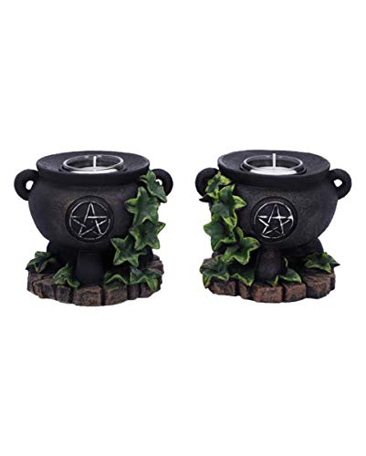 Schwarze Hexenkessel mit Efeu & Pentagramm Teelichthalter 2 Stück von Horror-Shop