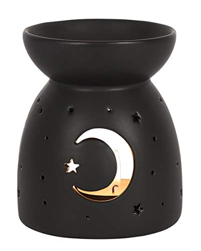 Horror-Shop Schwarzer Teelichthalter mit Mond & Sterne für Duftöl oder Duftwachs von Horror-Shop
