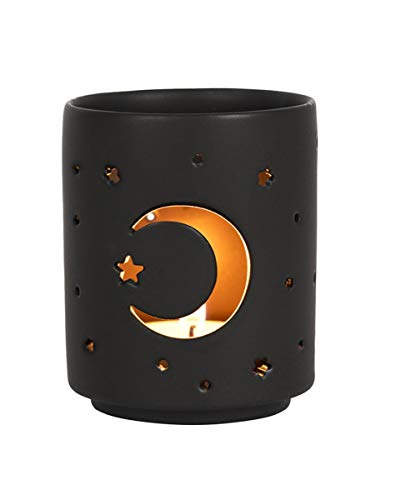 Horror-Shop Schwarzer Teelichthalter mit Mond & Sterne von Horror-Shop