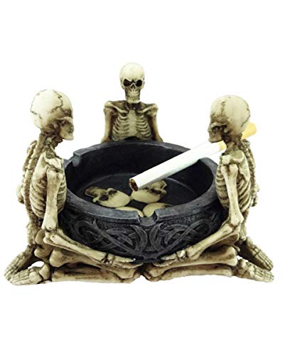 Skelett Aschenbecher mit 3 knienden Skelett-Figuren aus Kunststein - handbemalt von Horror-Shop